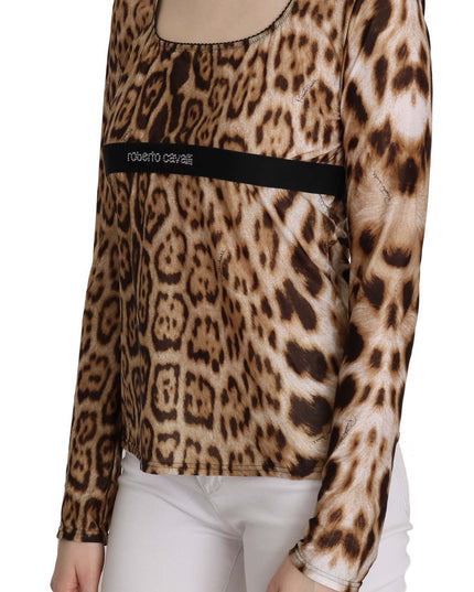 Roberto Cavalli Brown Round Neck Leopard Women Top Blouse