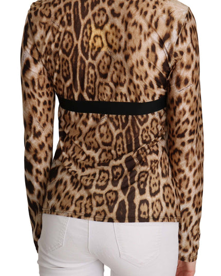Roberto Cavalli Brown Round Neck Leopard Women Top Blouse