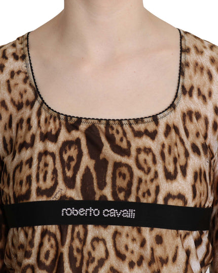 Roberto Cavalli Brown Round Neck Leopard Women Top Blouse