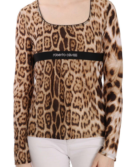 Roberto Cavalli Brown Round Neck Leopard Women Top Blouse