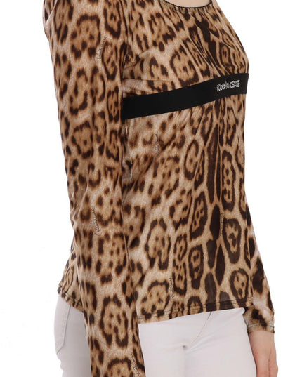 Roberto Cavalli Brown Round Neck Leopard Women Top Blouse