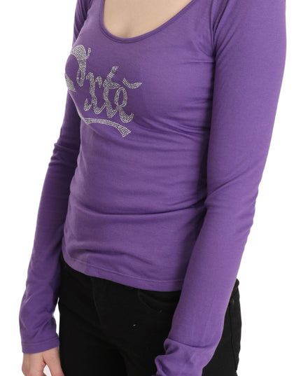 Purple Exte Crystal Embellished Long Sleeve Top Blouse