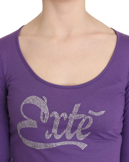 Purple Exte Crystal Embellished Long Sleeve Top Blouse