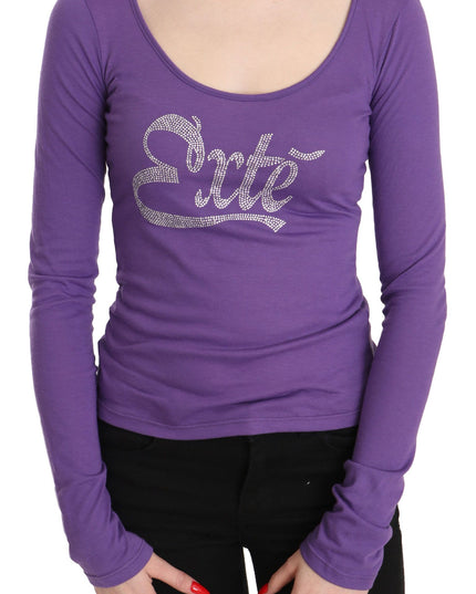 Purple Exte Crystal Embellished Long Sleeve Top Blouse