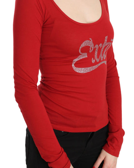 Red Exte Crystal Embellished Long Sleeve Top Blouse