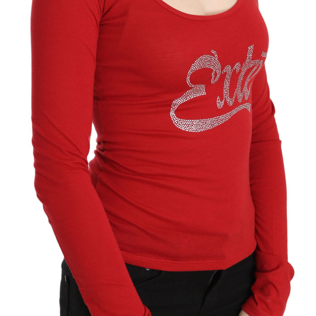Red Exte Crystal Embellished Long Sleeve Top Blouse