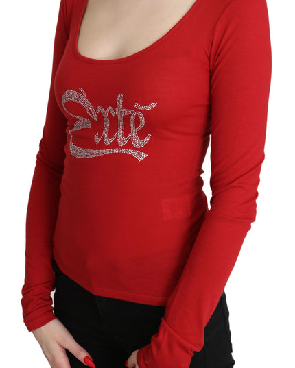 Red Exte Crystal Embellished Long Sleeve Top Blouse