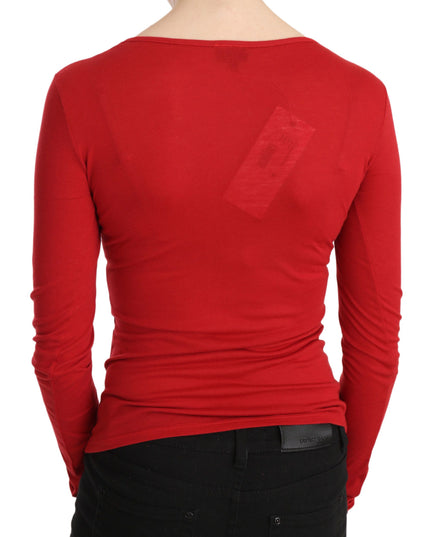 Red Exte Crystal Embellished Long Sleeve Top Blouse