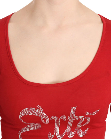 Red Exte Crystal Embellished Long Sleeve Top Blouse