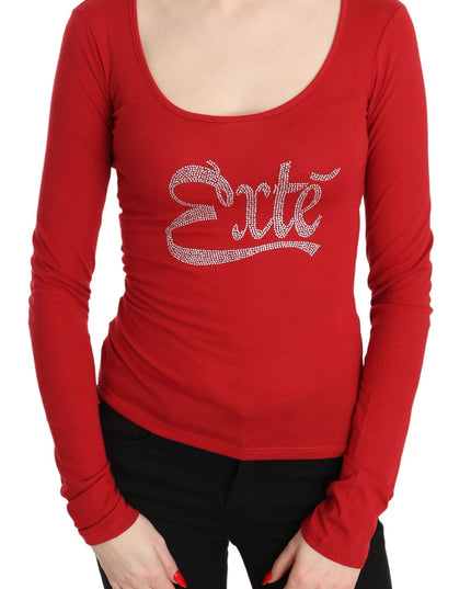 Red Exte Crystal Embellished Long Sleeve Top Blouse