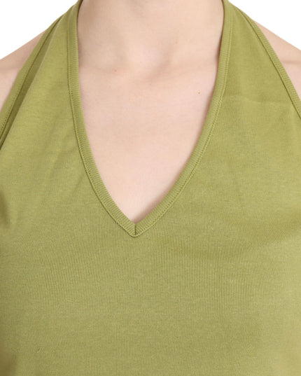 GF Ferre Green Halter Cotton Sleeveless Casual Tank Top Blouse