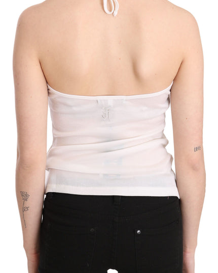 GF Ferre White Halter Cotton Sleeveless Casual Tank Top Blouse