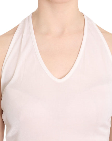 GF Ferre White Halter Cotton Sleeveless Casual Tank Top Blouse