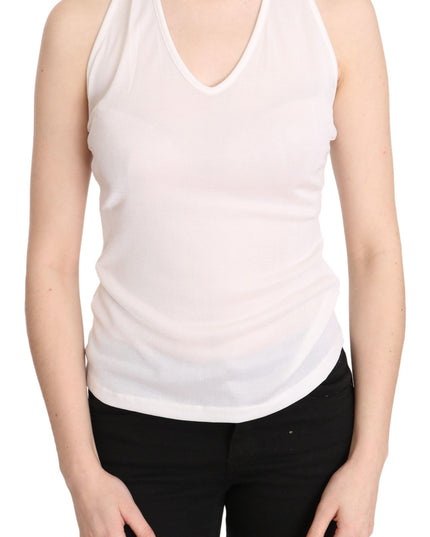 GF Ferre White Halter Cotton Sleeveless Casual Tank Top Blouse