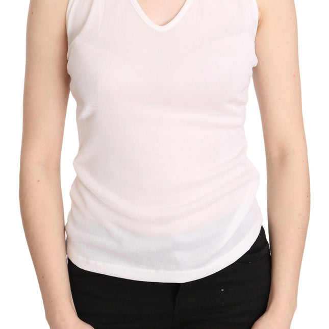 GF Ferre White Halter Cotton Sleeveless Casual Tank Top Blouse