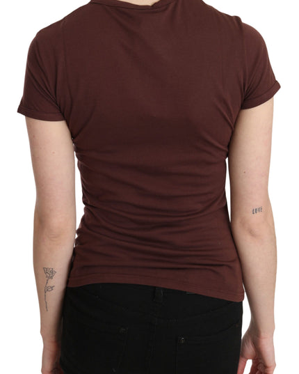 Exte Brown Hearts Printed Round Neck T-shirt Top