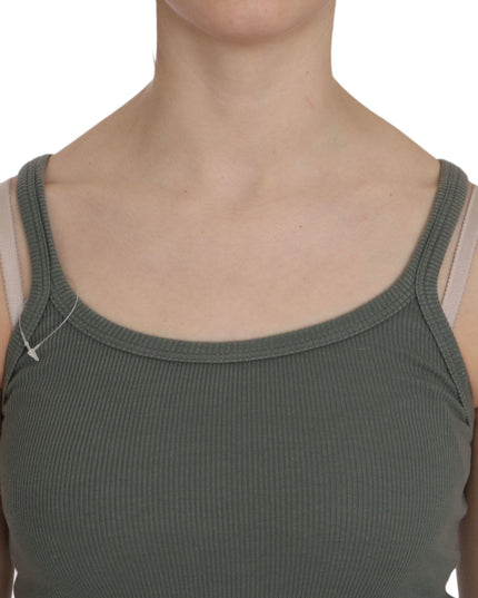 PINK MEMORIES Green Spaghetti Strap Slim Fit Casual Tank Top Blouse