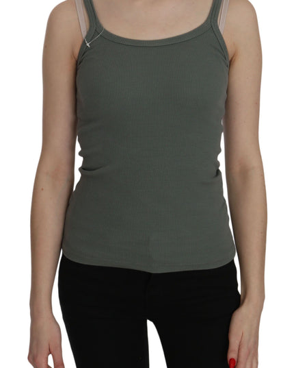 PINK MEMORIES Green Spaghetti Strap Slim Fit Casual Tank Top Blouse