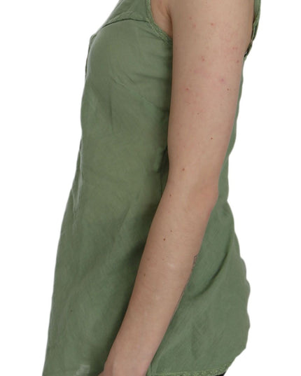 PINK MEMORIES Green Silk Spaghetti Strap Tank Top Blouse