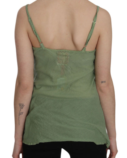 PINK MEMORIES Green Silk Spaghetti Strap Tank Top Blouse