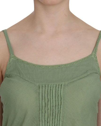 PINK MEMORIES Green Silk Spaghetti Strap Tank Top Blouse