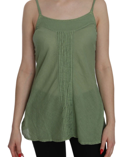 PINK MEMORIES Green Silk Spaghetti Strap Tank Top Blouse