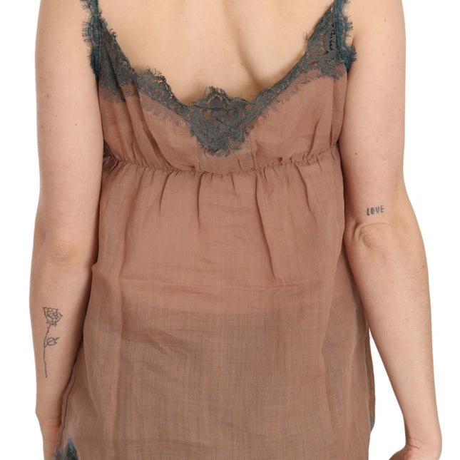 PINK MEMORIES Brown Lace Spaghetti Strap Tank Top Blouse