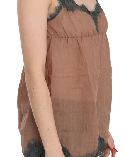 PINK MEMORIES Brown Lace Spaghetti Strap Tank Top Blouse