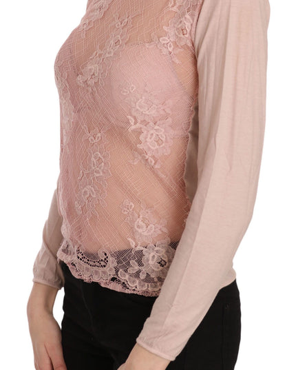 PINK MEMORIES Pink Lace See Through Long Sleeve Top Blouse