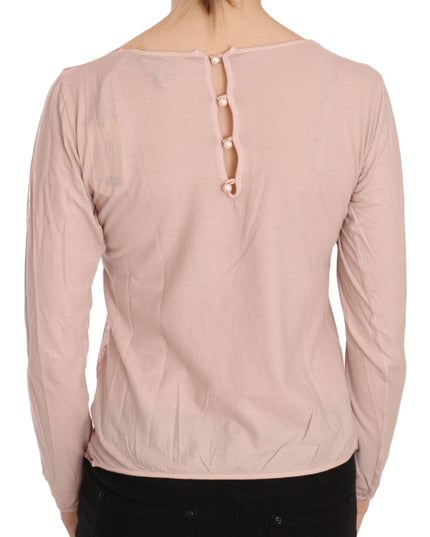 PINK MEMORIES Pink Lace See Through Long Sleeve Top Blouse
