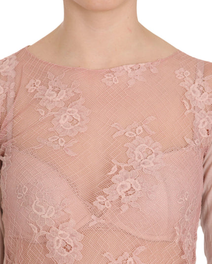 PINK MEMORIES Pink Lace See Through Long Sleeve Top Blouse