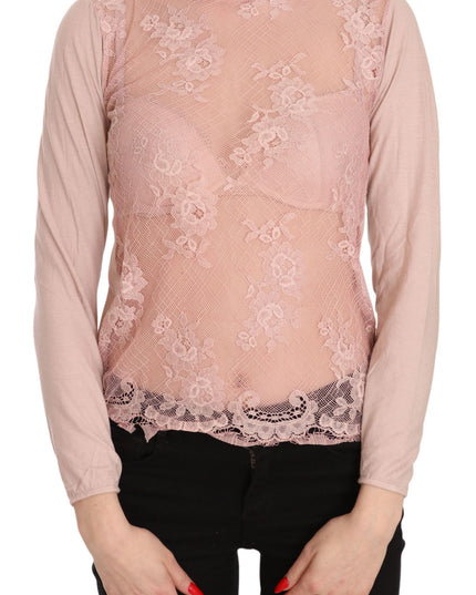 PINK MEMORIES Pink Lace See Through Long Sleeve Top Blouse