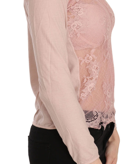 PINK MEMORIES Pink Lace See Through Long Sleeve Top Blouse