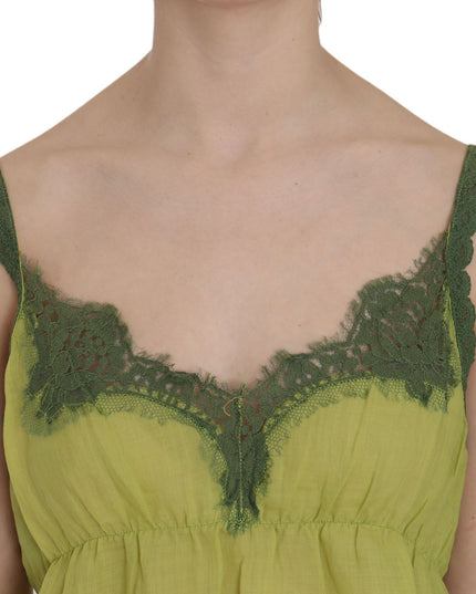 PINK MEMORIES Green Lace Spaghetti Strap Tank Top Blouse
