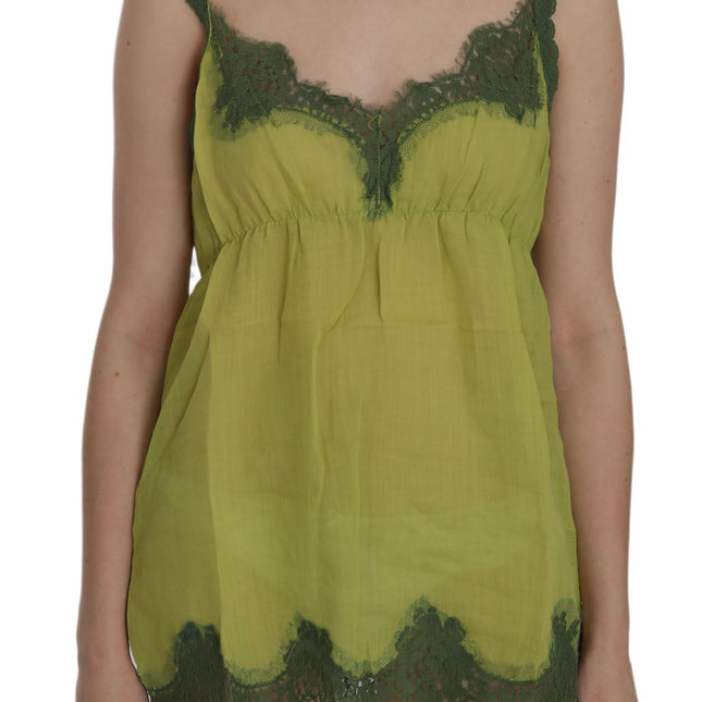 PINK MEMORIES Green Lace Spaghetti Strap Tank Top Blouse