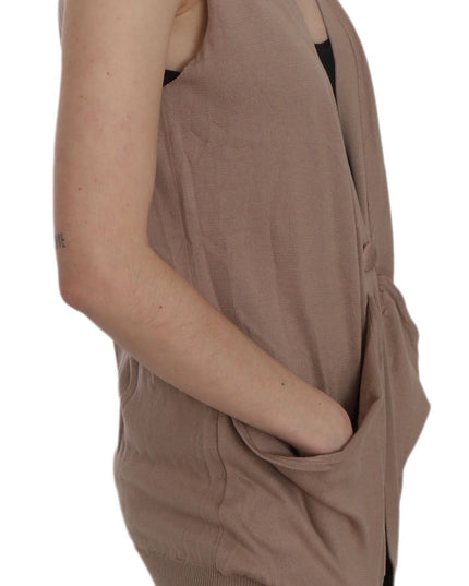 PINK MEMORIES Brown 100% Cotton Sleeveless Cardigan Top Vest