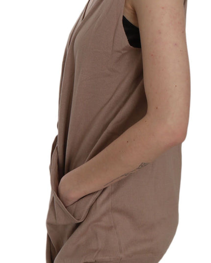 PINK MEMORIES Brown 100% Cotton Sleeveless Cardigan Top Vest