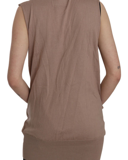 PINK MEMORIES Brown 100% Cotton Sleeveless Cardigan Top Vest