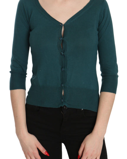 PINK MEMORIES Blue Green Cotton 3/4 Sleeve Cardigan Top Blouse