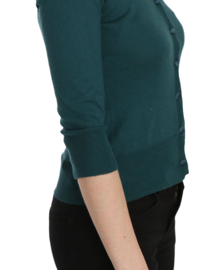 PINK MEMORIES Blue Green Cotton 3/4 Sleeve Cardigan Top Blouse