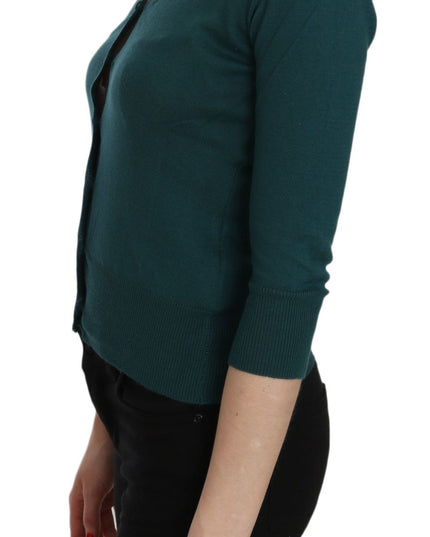 PINK MEMORIES Blue Green Cotton 3/4 Sleeve Cardigan Top Blouse