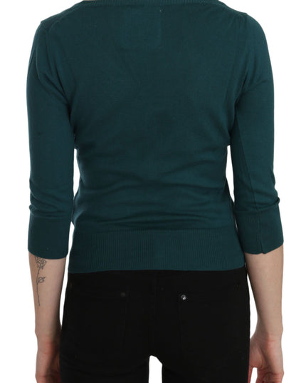 PINK MEMORIES Blue Green Cotton 3/4 Sleeve Cardigan Top Blouse