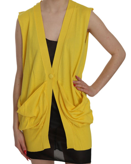 PINK MEMORIES Yellow 100% Cotton Sleeveless Cardigan Top Vest