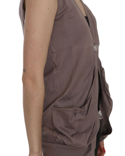 PINK MEMORIES Brown 100% Cotton Sleeveless Cardigan Top Vest