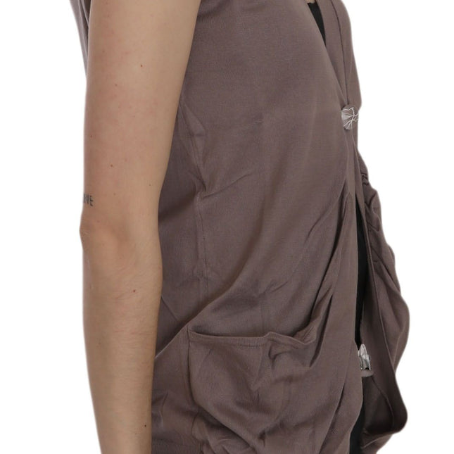 PINK MEMORIES Brown 100% Cotton Sleeveless Cardigan Top Vest