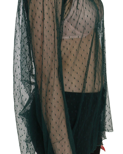 PINK MEMORIES Green Mesh See Through Long Sleeve Top Blouse