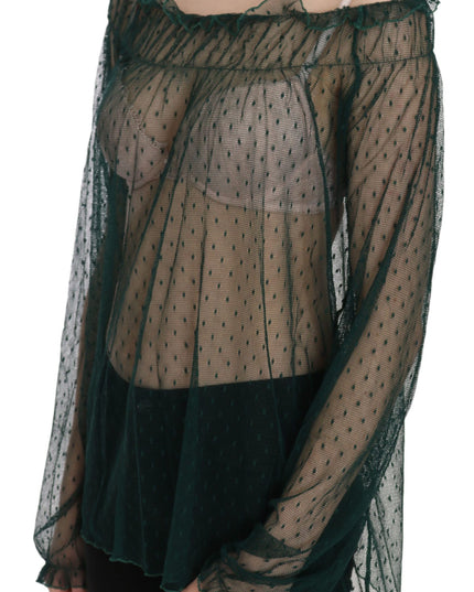 PINK MEMORIES Green Mesh See Through Long Sleeve Top Blouse