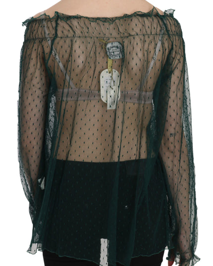 PINK MEMORIES Green Mesh See Through Long Sleeve Top Blouse