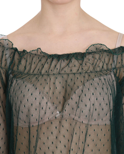 PINK MEMORIES Green Mesh See Through Long Sleeve Top Blouse