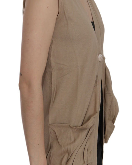 PINK MEMORIES Brown 100% Cotton Sleeveless Cardigan Top Vest